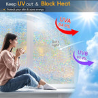 Rainbow Window Privacy Film Decorative, Stained Glass Window Tint for Home, 3D Decals Window Clings for Glass Windows, Static Cling Window Sticker, Suncatcher Window Cover, 45.2 Inch x 78.74 Inch