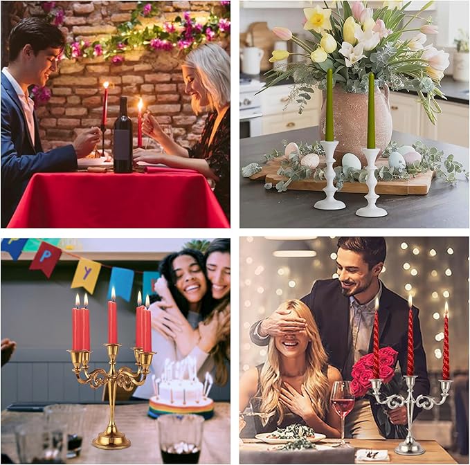 Rely+ Candlestick Holders Set of 2 Mini Stand Dinning Table Centerpiece Candle Holders Taper Candlesticks Holders Decor Home Candle Holder for Mantel Decorations (Gold)