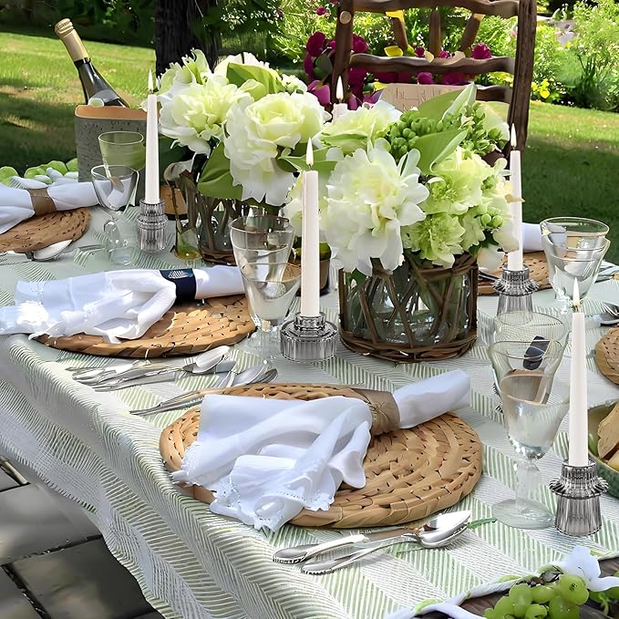 Double Sided Vintage Ribbed Taper Glass Candle Holders,Tea Candle Holder for Table Centerpieces, Wedding Decorations and Dinner Parties (Gray, 6 PCS)