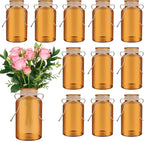 Vintage Glass Flower Vase，12 Pack Farmhouse Amber Gold Glass Centerpiece Vases Mason Jars for Weddings, Parties & Home Decor Bulk (12, Amber)