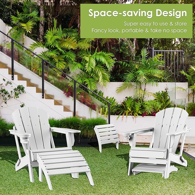 GREENVINES Adirondack-Ottoman | Set of 4 | HDPE Plastic | Outdoor Footrest | All Weather | Foot Rest | Foot Stool | White | for Adirondack Chair | for Patio Backyard Pool