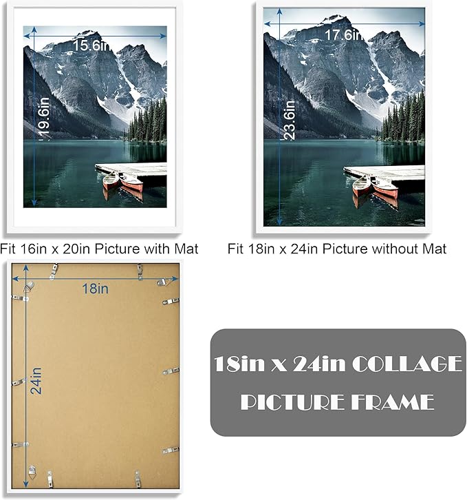 18x24 Frame Set of 3 - Display 16x20 Photo with Mat or 18 x 24 Poster without Mat, Wall Mounting Horizontal and Vertical, White