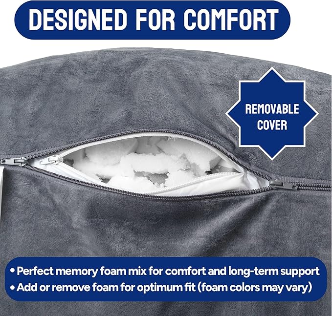 ComfortSpa Reading Pillow for Bed Adult Size, Back Rest Pillow with Arms, Pockets and Washable Cover; Use as a Back Pillow for Bed Sitting Up for Bedrest or Relief from GERD Heartburn (Large Grey)