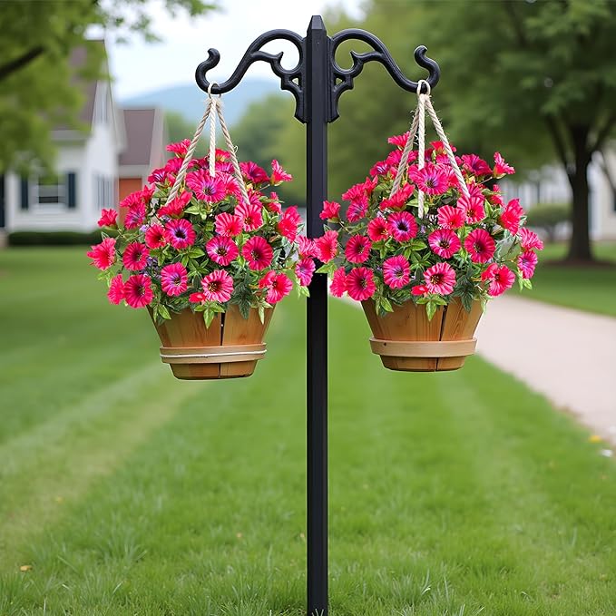 4 Pcs UV Resistant Artificial Petunias Fake Flowers Artificial Flowers for Outdoors Silk Flowers Fake Hanging Basket Plants Suitable for Outdoor Porch Decoration patio Decor 13.3In (Rose red)