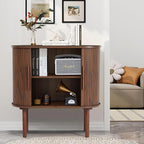 31'' Fluted Sideboard Buffer Cabinet, Modern Credenza Storage Cabinet with Slide Doors, Bar Cabinet Console Table for Living Dining Room Kitchen Hallway Entryway, Walnut