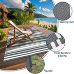 Outdoor Plastic Straw Rug 9x18 Waterproof Outside Rug, Large Modern Striped Reversible Floor Mats, Foldable & Lightweight Camping Carpet for Patio, Porch, Deck, Backyard, Balcony, Grey