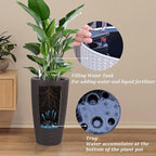 2Pack 22" High Modern Plant Pots Planter-Self-Watering Indoor/Outdoor Planting with Drain Holes, Water Level Monitor, Inner Bucket for Front Porch Patio, Brown Rattan Conical