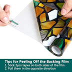 Volcanics Decorative Stained Glass Window Privacy Film with Installation Tools– Static Cling Privacy Sticker for Home & Church, Non-Adhesive, Anti-UV & Heat Blocking, 35.4 x 78.7 Inches