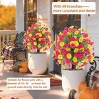 22.8" Set of 2 Fall artificial Boxwood topiary Ball tree for outdoors with Spike,UV Resistant Faux Shrubs Outdoor with morning glory flowers,Faux Plants Bushes for Garden Porch Yard Patio Decor YR