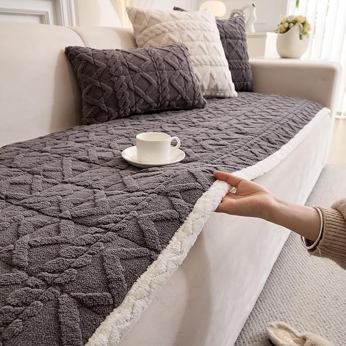 Plush Couch Cover for Pets Super Soft Sofa Covers for Cats & Dogs Washable Sofa SlipCover Furniture Couch Protector for Living Room(35" x 82", Gray)