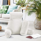 Nestl Reading Pillow Large Bed Pillow, Back Pillow for Sitting in Bed Shredded Memory Foam Chair Pillow, Reading & Bed Rest Pillows White Back Pillow for Bed, Bed Chair Arm Pillow with Pockets