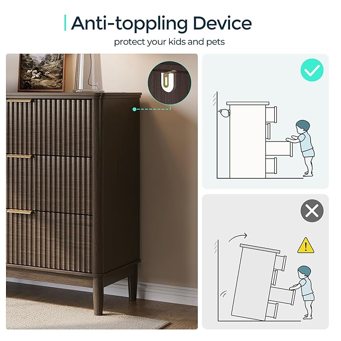 LINSY HOME Fluted Dresser for Bedroom with 6 Drawers, 54" Wide Mid Century Modern Dressers, Tall Boho Chest of Drawer, Large Wood Accent Storage Cabinet for Living Room, Curved Profile Design, Walnut