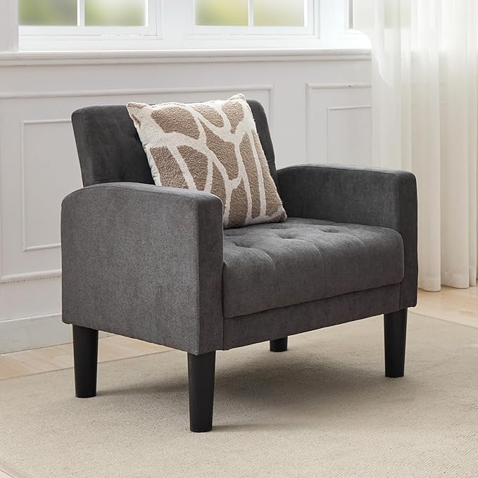 TYBOATLE Mid-Century Fabric Tufted Accent Living Room Armchairs, Comfy Modern Upholstered Bedroom Office Armchair, Reading Chair