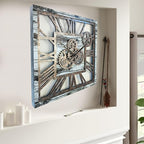 The Gears Clock 24'' Inch Square Real Moving Gear Wall Clock Vintage Industrial Oversized Rustic Farmhouse (Grey and White)