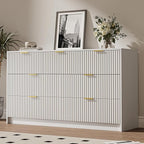 White 7 Drawer Dresser for Bedroom, Modern Fluted Dresser with Gold Metal Handles, Wide Chest of Drawers for Bedroom,Living Room, Entryway, Hallway, 55.9" L x 15.7" D x 31.4" H