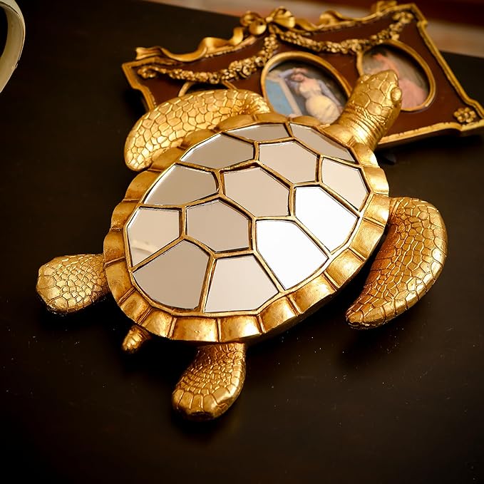 Vintage Wall Sculpture Animals Turtle Mirrors - Gold Resin Glass Wall Decor, Perfect for Victorian and European Themed Homes