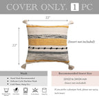 BlissBlush Fall Boho Decorative Throw Pillow Cover 22x22 Square Yellow Mustard Accent Pillowcase Tassels Farmhouse Cushion for Couch Sofa Bedroom Living Room Home Décor Cover ONLY (Pack of 1)