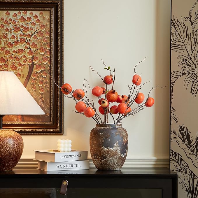 Smiletag Rustic Vase for Home Decor, Farmhouse Terracotta Vases, Stone Vases, Large Vases for Living Room Decor, Rustic Flower Vase Decoration for Living Room