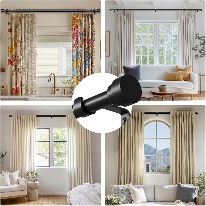 Oneach Black Curtain Rods for Windows 66 to 120 Inch, 1 Inch Pole Adjustable Length Heavy Duty Metal Curtain Rod Set, for Outdoor Bedroom Kitchen Living Room (16 to 120 Inch)