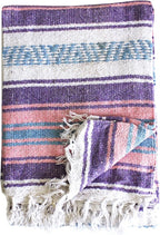 Del Mex Classic Mexican Blanket, Large Authentic Woven Falsa Throw (70"x50"), Artisan Southwest Décor for Beach, Yoga, Outdoors (Lavender/Pink)