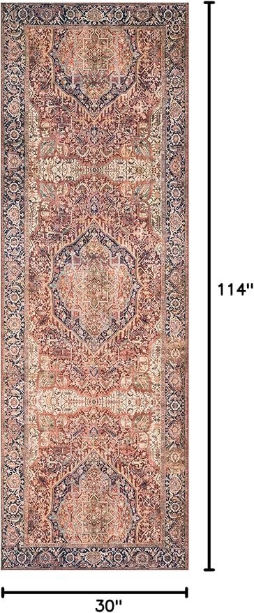 Loloi Layla Collection LAY-08 Red/Navy 2'-6" x 9'-6" .13" Thick Runner Rug, Soft, Durable, Vintage Inspired, Distressed, Low Pile, Non-Shedding, Easy Clean, Printed, Living Room Rug