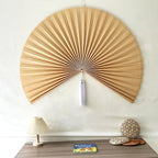 Fan Wall Decor, Japanese Giant Fan, Large Bamboo Fan Wall Art For Boho Hanging Headboard, Decorative Folding Fans For Over Bed, Asia Trending (Ivory 31inch)