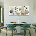 Boho Green Wall Art Mid Century Canvas Wall Art Decor Set Bohemian Abstract Wall Decor Modern Geometric Wall Painting Neutral Botanical Art Print Picture Living Room Bedroom Office Artwork 24"X 48"