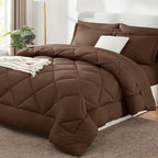 CozyLux King Size Comforter Set Brown - 7 Pieces Bed in a Bag King, Luxury Soft Bed Set for All Seasons, Bedding Set with Down Alternative Comforter, Sheets, Pillowcases & Shams