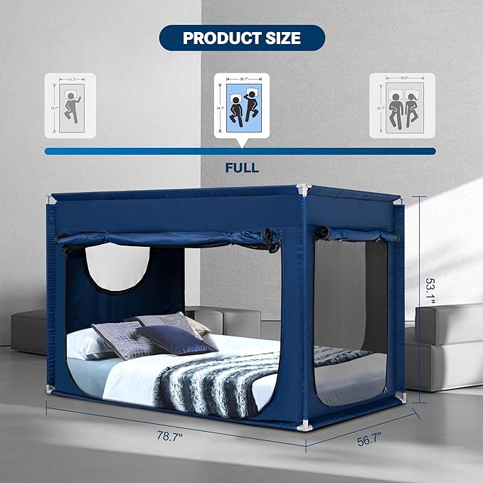 Bed Canopy Portable Blackout Bed Tent Privacy Tent for Adult Indoor Sleeping with 3 Doors, Storage Bag