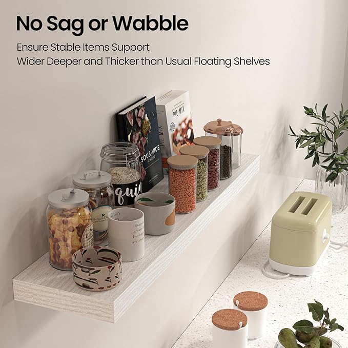 Floating Shelves for Wall, 36" W x 8" D x 1.5" H, Wooden Wall Mounted Display Shelves with Invisible Brackets for Living Room, Bedroom, Bathroom, Kitchen Decor and Storage, Set of 2, White