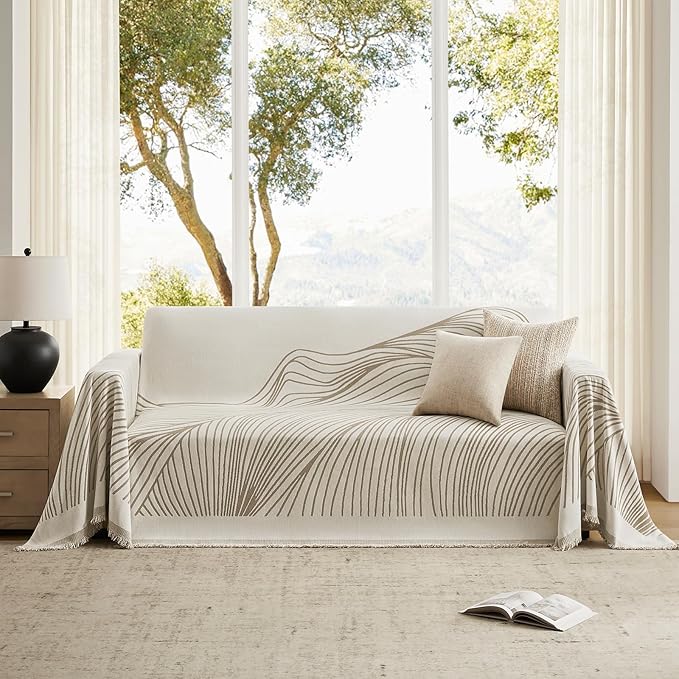 Boho Couch Cover Washable Sectional Couch Covers for Dogs Reversible Sofa Slipcover for 2 or 3 Cushion Couch Pet Friendly Furniture Protector (1# Khaki, 71" x 118")