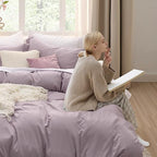 Bedsure Dusty Purple Duvet Cover King Size - 3 Pieces Prewashed Cotton-Like Extra Soft Bedding Set, Includes 1 Duvet Cover 104x90 Inches with Zipper Closure & 2 Pillow Shams, Comforter Not Included