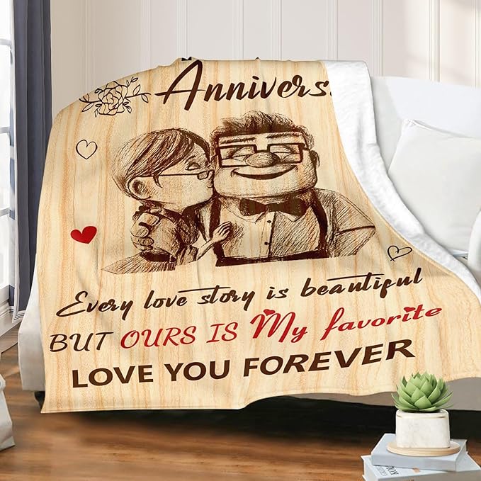 Gifts for Her Him - Wedding Anniversary Blanket Gifts for Women Men Couple - Romantic I Love You Gift for Wife Husband - Happy Anniversary for Girlfriend Boyfriend - Throw Blanket 60"x80"