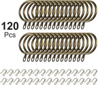 Hotop 60 Pieces 1.26 Inch Metal Drapery Curtain Rings Curtain Hanging Rings and 60 Pieces Metal Drapery Pin Hooks for Drapes Window Door Shower (Oil-Rubbed Bronze)