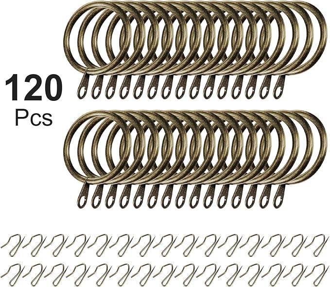 Hotop 60 Pieces 1.26 Inch Metal Drapery Curtain Rings Curtain Hanging Rings and 60 Pieces Metal Drapery Pin Hooks for Drapes Window Door Shower (Oil-Rubbed Bronze)
