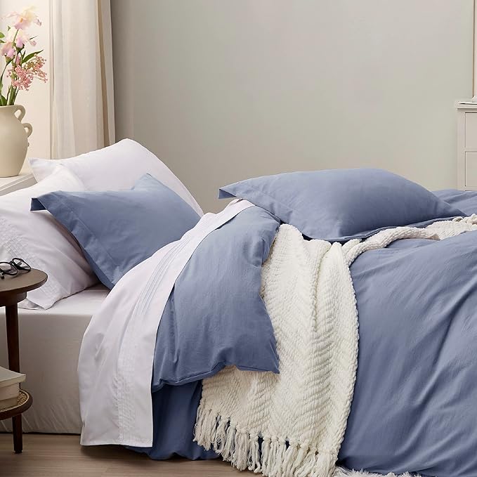 Bedsure Slate Blue Duvet Cover Full Size - 3 Pieces Prewashed Extra Soft Cotton-Like Bedding Set, Includes 1 Duvet Cover 80x90 Inches with Zipper Closure & 2 Pillow Shams, Comforter Not Included