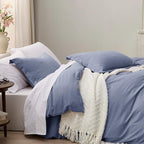 Bedsure Slate Blue Duvet Cover King Size - 3 Pieces Prewashed Cotton-Like Extra Soft Bedding Set, Includes 1 Duvet Cover 104x90 Inches with Zipper Closure & 2 Pillow Shams, Comforter Not Included