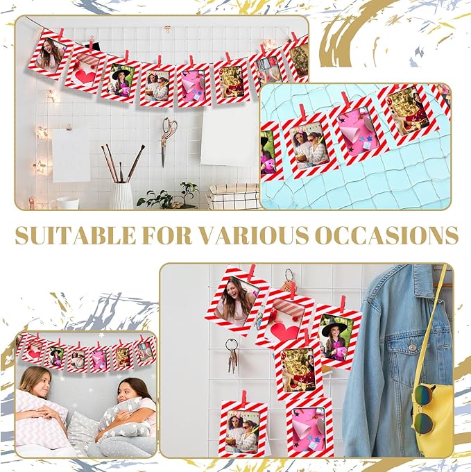 Janlaugh 100 Pcs Paper Photo Frames 4x6 Red and White Paper Picture Frame with 100 Clip 10 String Kit DIY Hanging Cardboard Photo Holder Christmas Wall Decor Wedding Home