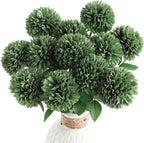 Floroom 12pcs Emerald Green Faux Silk Mums Artificial Flowers Bulk Fake Chrysanthemums with Stems for DIY Wedding Table Centerpieces Floral Arrangements Vase Fillers Home Decorations
