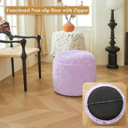 XeGe Fluffy Faux Fur Inflatable Pouf Ottoman, Soft Fuzzy Foot Stool Light Purple, Furry Footrest Floor Pouf Anti-Slip Kid Girls Adult, Foldable Round Ottoman Cushion Living Room Bedroom, Lavender