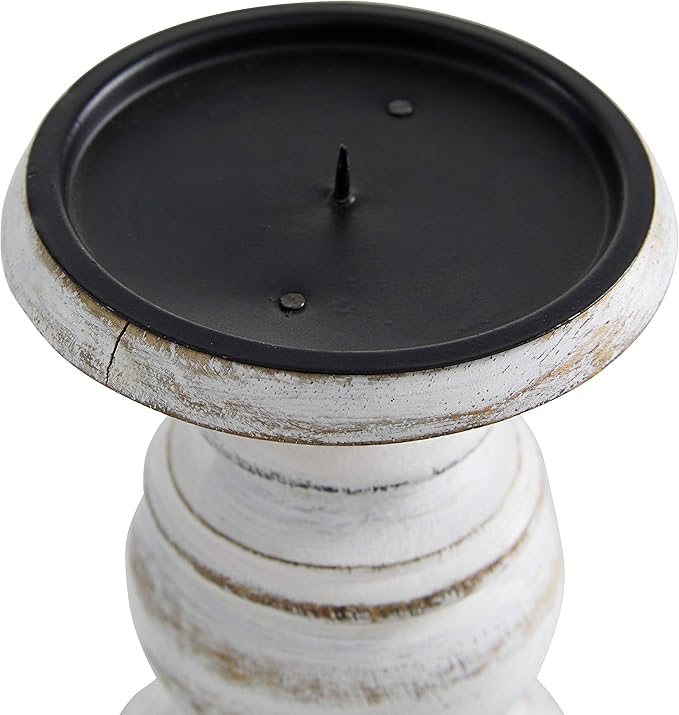 Deco 79 Mango Wood Decorative Candle Holder Turned Style Pillar Candle Stand, Set of 3 Candlestick Holder 10", 8", 6”H, White