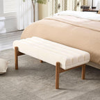 White Modern Bench Upholstered End of Bed Bench Chenille Fabric Bedroom Bench for Entryway Living Room Vanity Makeup Room, 47" Long, Wooden Legs