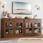 GarveeHome 35.4 in Sideboard Buffet Cabinets with Glass Door, Buffet Cabinet with Storage, Walnut Sideboard Cabinet with Drawer, Modern Buffets & Sideboards for Dining Room, Kitchen