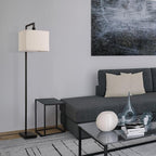 Globe Electric 61000052 60" Floor Lamp, Matte Black, Square White Fabric Shade, On/Off Rotary Switch on Socket, Square Rod, Reading Lamp, Home Office Accessories, Home Décor, Home Improvement