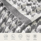 Snuggle Sac Houndstooth Throw Blanket for Couch, Reversible Super Soft Warm Blankets Cozy Knit Fuzzy Plush Lightweight Throws for Sofa, Bed, Camping, Grey,50x60 inches