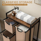 Laundry Basket Organizer - Hampers with 3 Compartments, Sliding Laundry Sorter Bags, Top Storage Shelf, Metal Frame