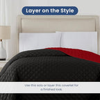 Martex Reversible Coverlet – King Bed Quilt – Lightweight King Size Bedding – Durable King Size Quilts for Bed – Soft - Easy Care Bedding – Ebony/Red
