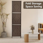 PayLessHere Room Divider 4 Panel Room Screen Divider Wooden Screen Folding Portable Partition Screen Wood with Removable Storage Shelves Color, Brown