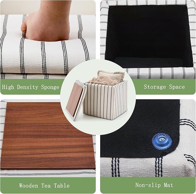 Wimarsbon 18inch Storage Ottoman with Detachable Tray, Mid Century Large Capacity Oversized Ottomans, Multifunctional Small Center End Tables, Suitable for Modern Home Styles (Square)