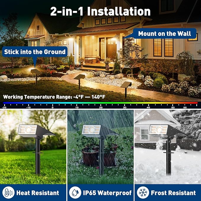 Solar Spot Lights Outdoor, 6 Pack Outdoor Solar Lights for Yard Waterproof, 4 Lighting Modes Solar Landscape Spotlights, Auto On/Off Solar Powered Flood Lights Garden Pathway (Warm White)